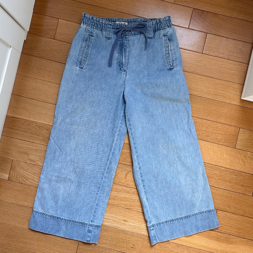 Orvis Cropped Blue Jeans Soft Stone Wash Denim Drawstring Waist 6P